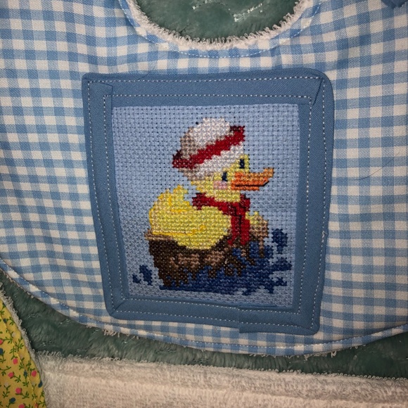Handmade Quilted Cross Stitched Sailor Duck Bib - Picture 3 of 4